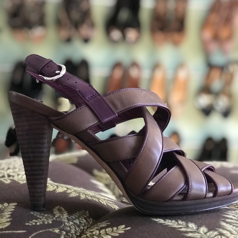 Cole Haan purple brown strappy heeled sandals